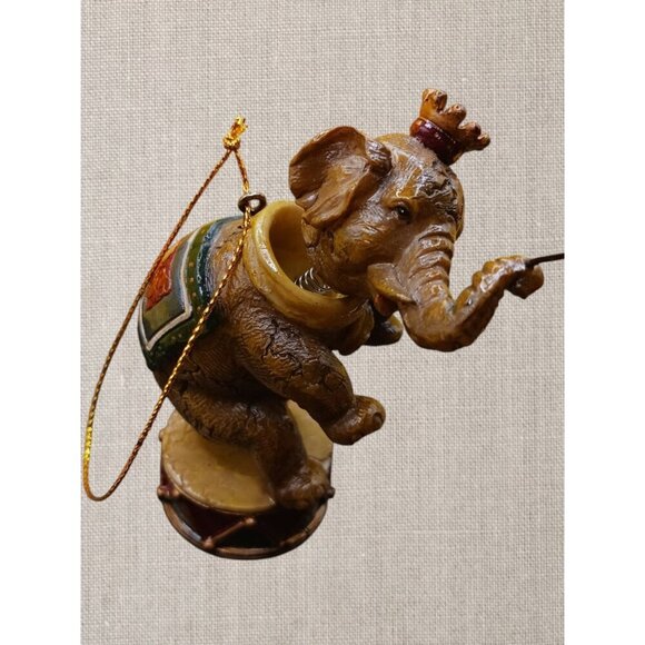 Vintage Circus Elephant Ornament Figurine Hanging Decoration With Drum & Crown - Picture 6 of 8